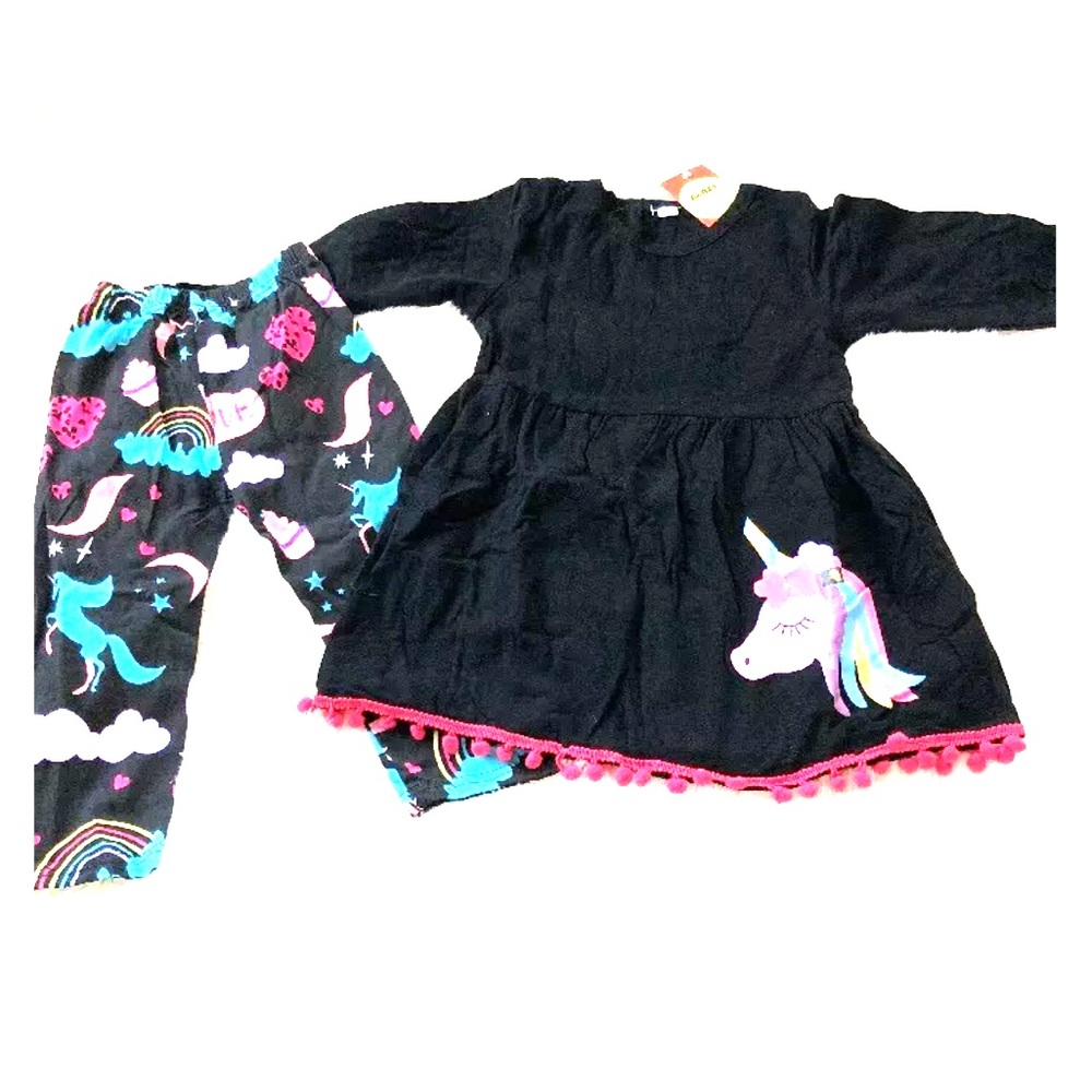 Unicorn dress with pom-poms & matching leggings 4T - Picture 1 of 8